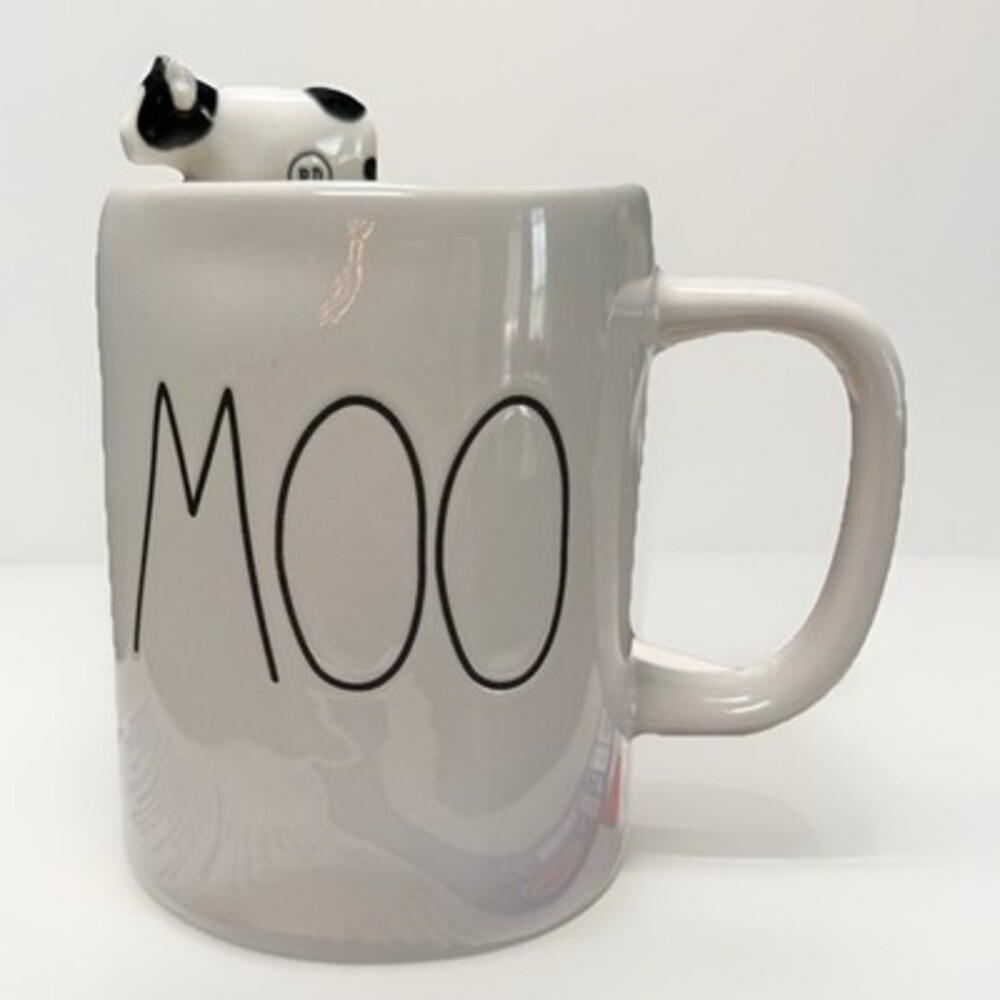 Rae Dunn Cow MOO Mug With Cow Charm Farmhouse Style Farmline Coffee Cup